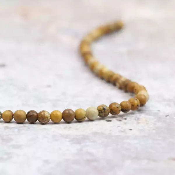 Rangées de perles en jaspe paysage 4mm haute gamme, ressources pour artisans en bijouterie, texture pierre robuste et esthétique.