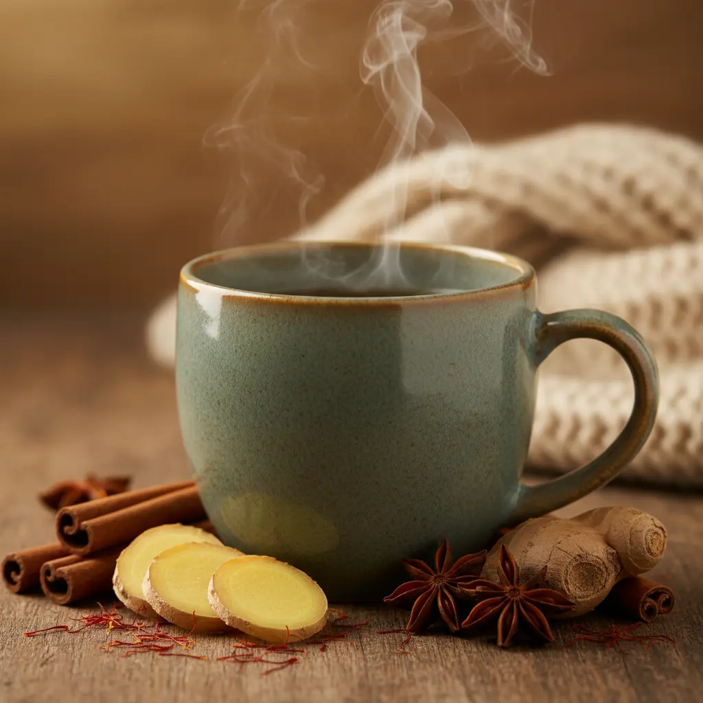 Tasse fumante et épices