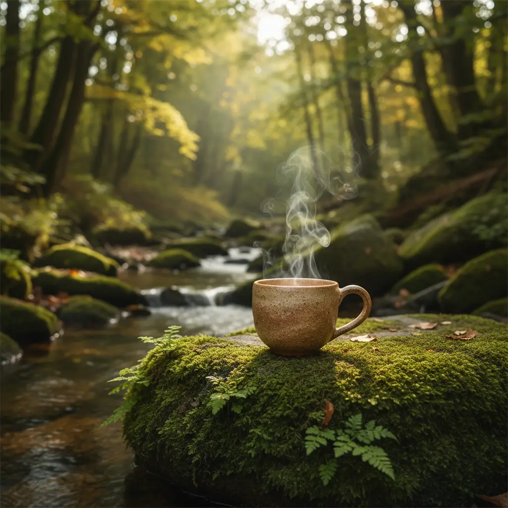 Tasse de thé biologique dans un cadre naturel apaisant